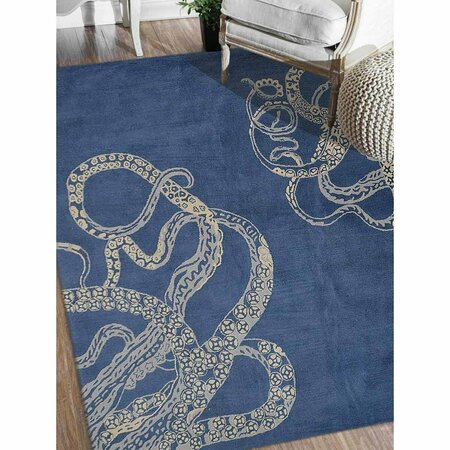 GLITZY RUGS 6 x 6 ft. Hand Tufted Wool Contemporary Square Area Rug Blue & Beige UBSK00512T0301C3